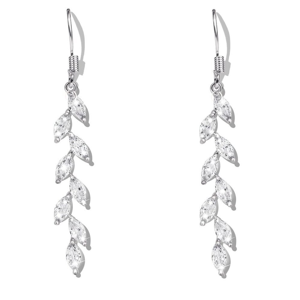 Handmade Silver Leaf Earrings Crystal Wedding Dangle Earrings for Brides Bridesm